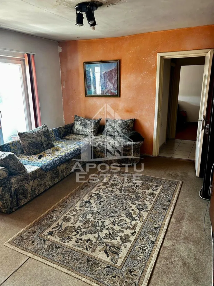Apartament 2 camere de vânzare, zona Lipovei, Timisoara - Agentia imobiliara APOSTU ESTATE va propune spre vanzare un apartament cu 2 camere, semidecomandat, etaj 4/4, situat in zona Lipovei din Timisoara, judetul Timis.

Apartamentul este amplasat la etajul 4 din 4 si are o suprafata utila de 53 mp cu balcon.

Blocul este anvelopat exterior si detine acoperis cu tabla.

Confortul termic se realizeaza prin intermediul termoficării la rețeaua orașului cu sistem de incalzire prin calorifere.
Compartimentare:

-bucatarie inchisa

-living

-dormitor

- baie cu cada

Proprietatea se vinde cum se vede in imagini, necesita renovare si este o varianta ideala pentru familii, cuplu, investitie.

Vecinatati: Mijloace transport in comun la 3 min de mers pe jos, Lidl, Pepco, Gym One 6 la 13 minute de mers pe jos, Scoala generala nr.7 la 13 min de mers pe jos, Iulius Mall la 5 minute cu masina, Centrul orasului la 11 minute cu masina

Agentia imobiliara Apostu Estate va ofera consultanta bancara gratuita prin intermediul colaboratorilor nostri pentru alegerea celui mai potrivit tip de credit, astfel incat tu sa devi noul proprietar al acestui apartament.

Va asteptam cu drag la o vizionare!

Id Intern:CP3190473