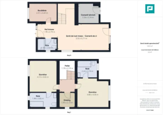 Duplex ultrafinisat cu 3 camere, 3 băi în Pișchia
