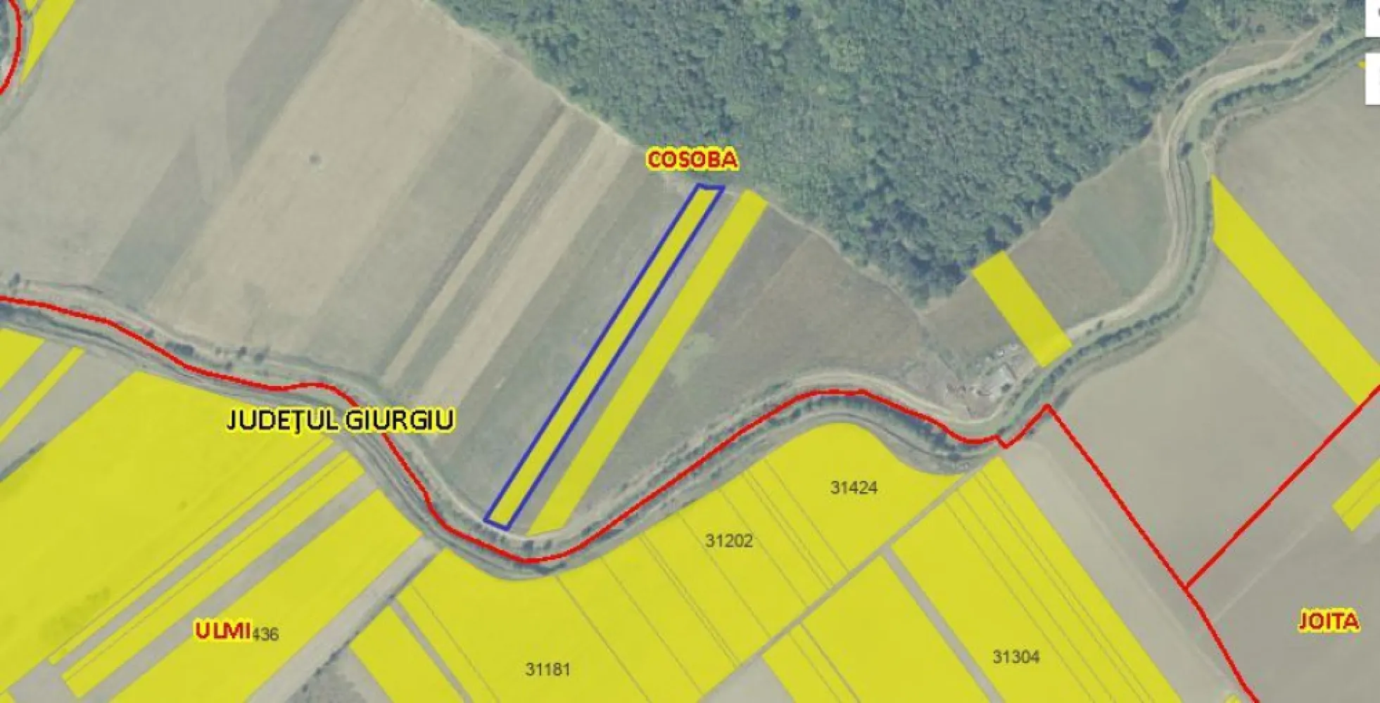Teren Intravilan Padure Joita - Teren Intravilan construibil de vanzare langa padure, Com Cosoba, Jud Giurgiu aflat la 15 min de mers cu masina pana la intrarea in Bucuresti, 2 Km pana la A1 si 3 km pana la A0 ce se construieste acum, reper Padurea Joita, avand o suprafata de 6100 mp si deschiderea de 21 ml la 1 strada si deschidere 20 ml la raul Ciorogarla  Pretul este negociabil.