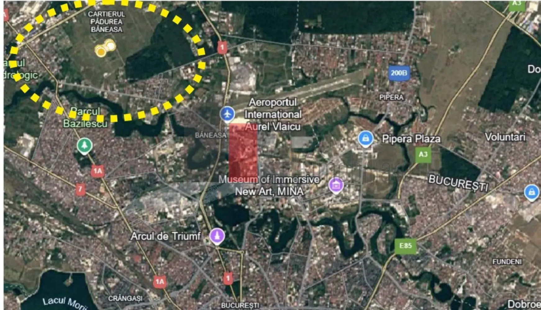 Teren cartier Padurea Baneasa - Teren intravilan construibil de 21.000 mp – Sector 1, București (zona Pădurea Băneasa)

Localizare: Drumul Piscul Enei / Drumul Vârful Pleșița, în spatele Pădurii Băneasa, Sector 1, București
Suprafață totală: 21.000 mp
Terenul are tripal deschidere.
Clasificare urbanistică: Intravilan – Zonă M3 conform PUG București
Regim de înălțime permis: P+4+5R
Indice urbanistic:
CUT (Coeficient de Utilizare a Terenului): 2,5
POT (Procent de Ocupare a Terenului): 60%
Deschidere stradală:
Aproximativ 70 m la Drumul Piscul Enei
Utilități disponibile: La circa 500 m – apă, canalizare, electricitate, gaze
Accesibilitate excelentă datorită viitoarei infrastructuri rutiere moderne. Terenul este traversat de DR4 (Drumul Radial 4 Nord Express), ceea ce oferă un avantaj semnificativ în ceea ce privește conectivitatea.
Notă: DR4 va împărți terenul în două sectoare, aproximativ 3.600 mp fiind supuși exproprierii pentru dezvoltarea infrastructurii.
Traseu DR4: Bulevardul Poligrafiei – Șoseaua Șisești – DNCB – A0 Mogoșoaia – DJ Buftea-Corbeanca