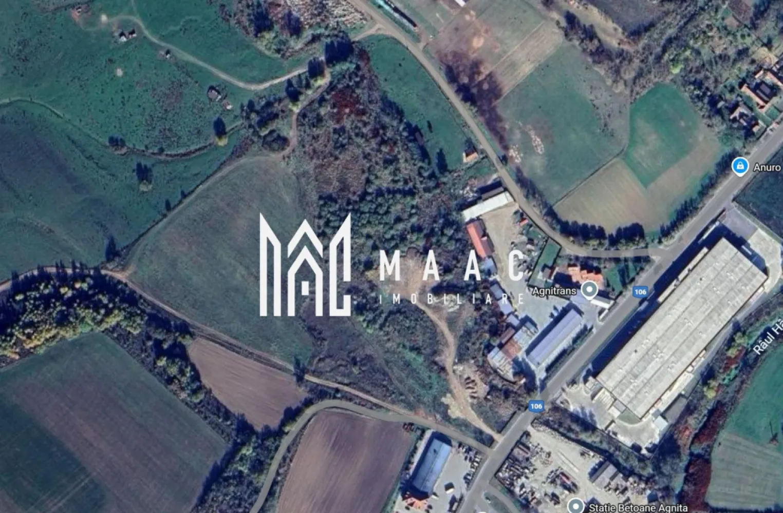 Teren industrial I 37200 mp Parcelabil I Acces la DJ I Agnita - MAAC Imobiliare promovează spre vânzare un teren industrial amplasat la periferia orașului Agnita – o oportunitate solidă pentru investitori și dezvoltatori.

Caracteristici teren:
- Suprafață totală: 37.253 mp
- Împărțit în 4 parcele de aprox. 9.200 mp fiecare, cu amprentă dreptunghiulară
- Destinație: industrial / construcții
- Front stradal la DJ: aprox. 40 m liniari
- Drum forestier pe lungimea parcelelor, ce poate fi dezvoltat ca drum de acces pentru fiecare parcelă
- Lucrări de îndreptare și prospectare efectuate
- Fără construcții existente – teren liber, pregătit pentru dezvoltare

Avantaje investiționale:
- Suprafață generoasă, potrivită pentru proiecte industriale de amploare
- Posibilitate de parcelare și dezvoltare etapizată
- Acces direct la drum județean și drum secundar
- Poziționare strategică, ideală pentru activități de producție, logistică sau comerț
- Potențial ridicat de creștere a valorii prin dezvoltarea zonei

Această proprietate reprezintă o investiție de anvergură, cu perspectivă pe termen lung, destinată profesioniștilor și investitorilor care urmăresc proiecte industriale sau economice solide.

Pentru mai multe detalii, contactați echipa MAAC Imobiliare specificând ID CP2853204.