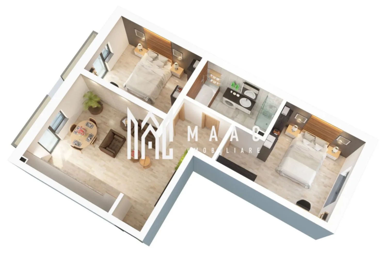 Apartament 3 camere | Curte proprie | Bloc nou | D. Stanca - MAAC Imobiliare vă propune spre vânzare un apartament nou cu 3 camere și loc de parcare, situat în zona Doamna Stanca, Sibiu, într-un ansamblu rezidențial modern, cu acces rapid către Shopping City, magazine, transport public și principalele artere ale orașului.

Caracteristici:
Apartament cu 3 camere.
Suprafata utila: 61.2 mp.
Balcon: 7.8 mp
Gradina: 16 mp.
Compartimentare practică și eficientă.
O baie și un WC de serviciu.
Spațiu dedicat pentru depozitare.
Balcon.
Un loc de parcare inclus în preț.

Compartimentare:
Hol de acces.
Living destinat zonei de zi.
Bucătărie cu loc de masă.
Două dormitoare.
Baie.
WC de serviciu.
Spațiu de depozitare.

Dotări și caracteristici constructive:
Tâmplărie PVC cu trei foi de sticlă, asigurând izolație termică și fonică superioară.
Centrală termică Bosch în condensare, cu garanție de 5 ani.
Încălzire în pardoseală.
Pereți finisați, tencuiți, gletuiți și vopsiți cu lavabil alb.
Ușă metalică la intrare.
Interfon.
Casa scării complet finisată, cu balustradă din inox.
Balcon placat cu gresie, balustradă din sticlă și corp de iluminat.

Preț și condiții de achiziție:
La prețul afișat se adaugă TVA 21%.
Prețul apartamentului este pentru predare la stadiul de alb.
Apartamentul se poate preda și la stadiul de cheie, contra cost, la prețul de 150 euro/mp.
Pozele din prezentare sunt cu titlu informativ.

Avantaje locație
Zonă în plină dezvoltare, foarte bine conectată la punctele de interes ale orașului.
Acces rapid către centre comerciale, mijloace de transport în comun și zone de servicii.
Ideal atât pentru locuință proprie, cât și pentru investiție.

Pentru mai multe detalii precizati telefonic ca ati vazut anuntul cu ID: CP2932740