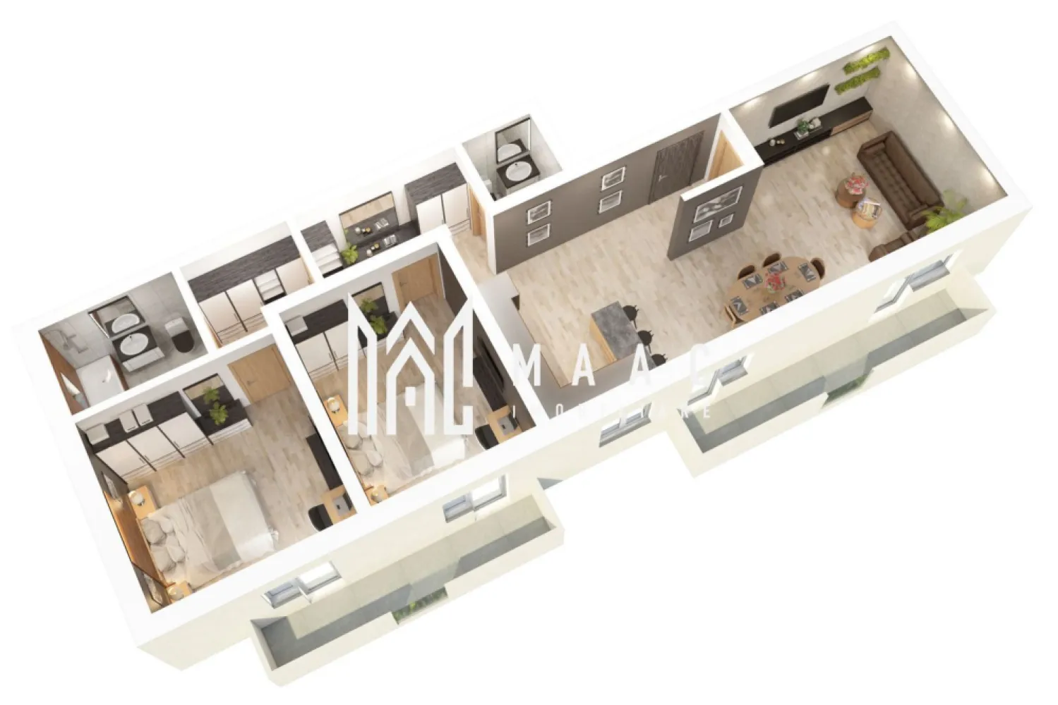 Apartament 3 camere | Constructie noua | Balcon | 78 MPU - MAAC Imobiliare vă propune spre vânzare un apartament nou cu 3 camere și loc de parcare, situat în zona Doamna Stanca, Sibiu, într-un ansamblu rezidențial modern, cu acces rapid către Shopping City, magazine, transport public și principalele artere ale orașului.

Caracteristici:
Apartament cu 3 camere.
Etaj 1/3.
Suprafata utila: 77.8 mp.
Compartimentare practică și eficientă.
O baie și un WC de serviciu.
Spațiu dedicat pentru depozitare.
Balcon.
Un loc de parcare inclus în preț.
2 Balcoane: de 8 mp si 7 mp.

Compartimentare:
Hol de acces.
Living destinat zonei de zi.
Bucătărie cu loc de masă.
Două dormitoare.
Baie.
WC de serviciu.
Spațiu de depozitare.

Dotări și caracteristici constructive:
Tâmplărie PVC cu trei foi de sticlă, asigurând izolație termică și fonică superioară.
Centrală termică Bosch în condensare, cu garanție de 5 ani.
Încălzire în pardoseală.
Pereți finisați, tencuiți, gletuiți și vopsiți cu lavabil alb.
Ușă metalică la intrare.
Interfon.
Casa scării complet finisată, cu balustradă din inox.
Balcon placat cu gresie, balustradă din sticlă și corp de iluminat.

Preț și condiții de achiziție:
La prețul afișat se adaugă TVA 21%.
Prețul apartamentului este pentru predare la stadiul de alb.
Apartamentul se poate preda și la stadiul de cheie, contra cost, la prețul de 150 euro/mp.
Pozele din prezentare sunt cu titlu informativ.

Avantaje locație
Zonă în plină dezvoltare, foarte bine conectată la punctele de interes ale orașului.
Acces rapid către centre comerciale, mijloace de transport în comun și zone de servicii.
Ideal atât pentru locuință proprie, cât și pentru investiție.

Pentru mai multe detalii precizati telefonic ca ati vazut anuntul cu ID: CP2932759