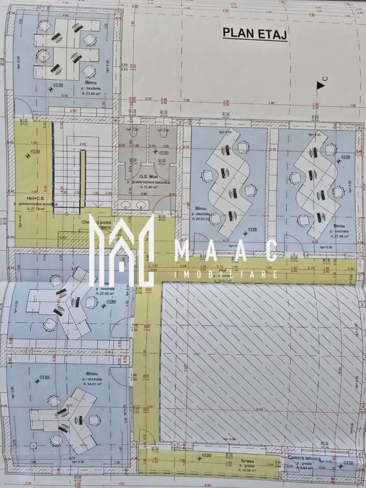 De inchiriat spatiu comercial I Talmaciu I Sibiu I pe DN 7 - MAAC Imobiliare vă propune spre închiriere un spațiu modern de birouri și showroom, situat într-o clădire nouă, concepută pentru activități comerciale și administrative, cu o suprafață totală de 470 metri pătrați. Proprietatea se remarcă prin funcționalitate, compartimentare eficientă și dotări adaptate unui mediu de lucru profesionist.

Clădirea este dispusă pe parter și etaj, fiecare nivel fiind echipat cu spații dedicate pentru toalete, oferind confort și acces facil pentru angajați și clienți. La parter, sistemul de încălzire este realizat prin pardoseală, asigurând o distribuție uniformă a temperaturii, iar etajul este dotat cu calorifere, adaptate utilizării eficiente a spațiului.

Compartimentarea este optimizată pentru desfășurarea diverselor tipuri de activități:
-7 birouri separate;
-1 showroom generos.

Spațiul beneficiază de încăperi aerisite, luminoase, cu geamuri mari panoramice, ce oferă lumină naturală pe tot parcursul zilei și contribuie la un ambient modern și productiv. Accesul în incintă este securizat prin poartă automată, iar proprietatea include 10 locuri de parcare, un avantaj important pentru echipele extinse sau pentru fluxul de clienți.

În completarea spațiului principal, există posibilitatea de a închiria un teren liber de 200 metri pătrați, situat în spatele clădirii, ideal pentru amplasarea unui cort destinat depozitării materialelor sau desfășurării unor activități auxiliare. Prețul pentru acest spațiu suplimentar este de 1 Euro pe metru pătrat pe lună, oferind flexibilitate în funcție de nevoile chiriașului.

Proprietatea reprezintă o alegere potrivită pentru companii care își doresc un sediu modern, bine compartimentat, cu showroom integrat și facilități complete, într-un spațiu adaptat cerințelor actuale din mediul de business.

Pentru mai multe detalii, vă rugăm să menționați telefonic numărul CP2878765.