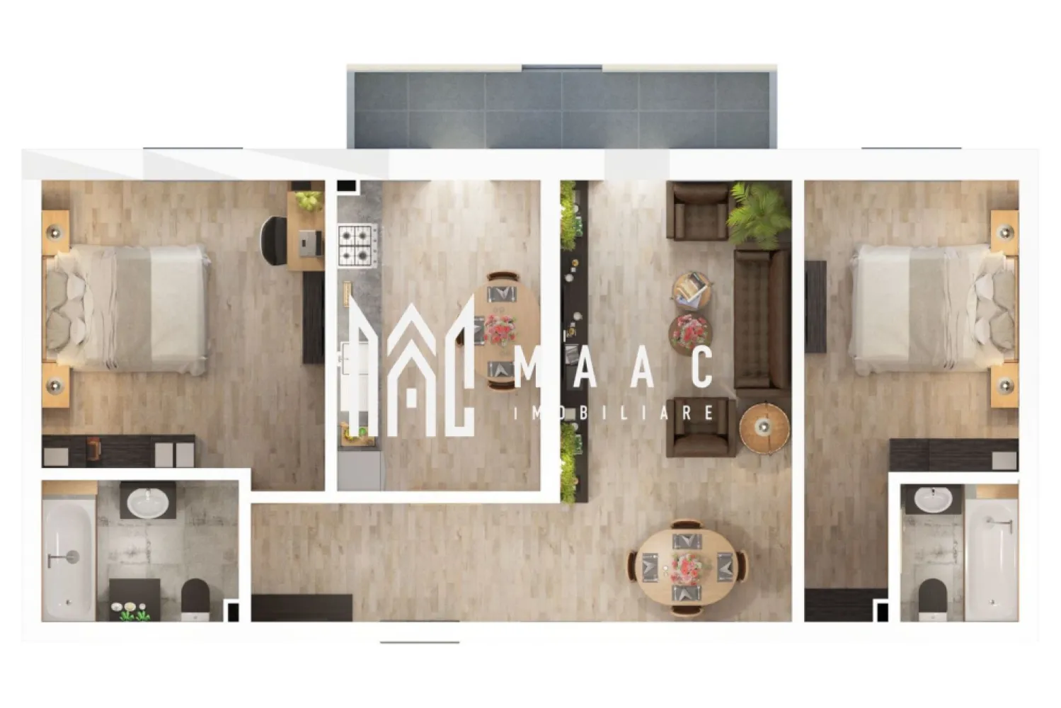 Apartament 3 camere | 69 MP | Balcon | 2 Bai | D. Stanca - MAAC Imobiliare vă propune spre vânzare un apartament nou cu 3 camere și loc de parcare, situat la etajul 3 din 3, în zona Doamna Stanca.

Caracteristici:
Apartament cu 3 camere, amplasat la etajul 3/3 cu pod deasupra.
Suprafață utilă de 68,7 mp.
Balcon cu suprafața de 7 mp.
Compartimentare practică și eficientă.
O baie și un WC de serviciu.
Spațiu dedicat pentru depozitare.
Un loc de parcare inclus în preț.

Compartimentare interioară
Hol de acces.
Living destinat zonei de zi.
Bucătărie cu loc de masă.
Două dormitoare.
Baie.
WC de serviciu.
Spațiu de depozitare.

Dotări și caracteristici constructive:
Tâmplărie PVC cu trei foi de sticlă, pentru izolație termică și fonică.
Centrală termică Bosch în condensare, cu garanție de 5 ani.
Încălzire în pardoseală.
Pereți finisați, tencuiți, gletuiți și vopsiți cu lavabil alb.
Ușă metalică la intrare.
Interfon.
Casa scării complet finisată, cu balustradă din inox.
Balcon placat cu gresie, balustradă din sticlă și corp de iluminat.
Placă de beton deasupra apartamentului și pod, oferind protecție suplimentară și eficiență energetică sporită.

Preț și condiții de achiziție
La prețul afișat se adaugă TVA 21%.
Prețul apartamentului este pentru predare la stadiul de alb.
Apartamentul se poate preda și la stadiul de cheie, contra cost, la prețul de 150 euro/mp.
Pozele din prezentare sunt cu titlu informativ.

Avantaje locație
Acces rapid către centre comerciale, mijloace de transport în comun și zone de servicii.
Ideal atât pentru locuință proprie, cât și pentru investiție.

Pentru mai multe detalii precizati telefonic ca ati vazut anuntul cu ID: CP2932087