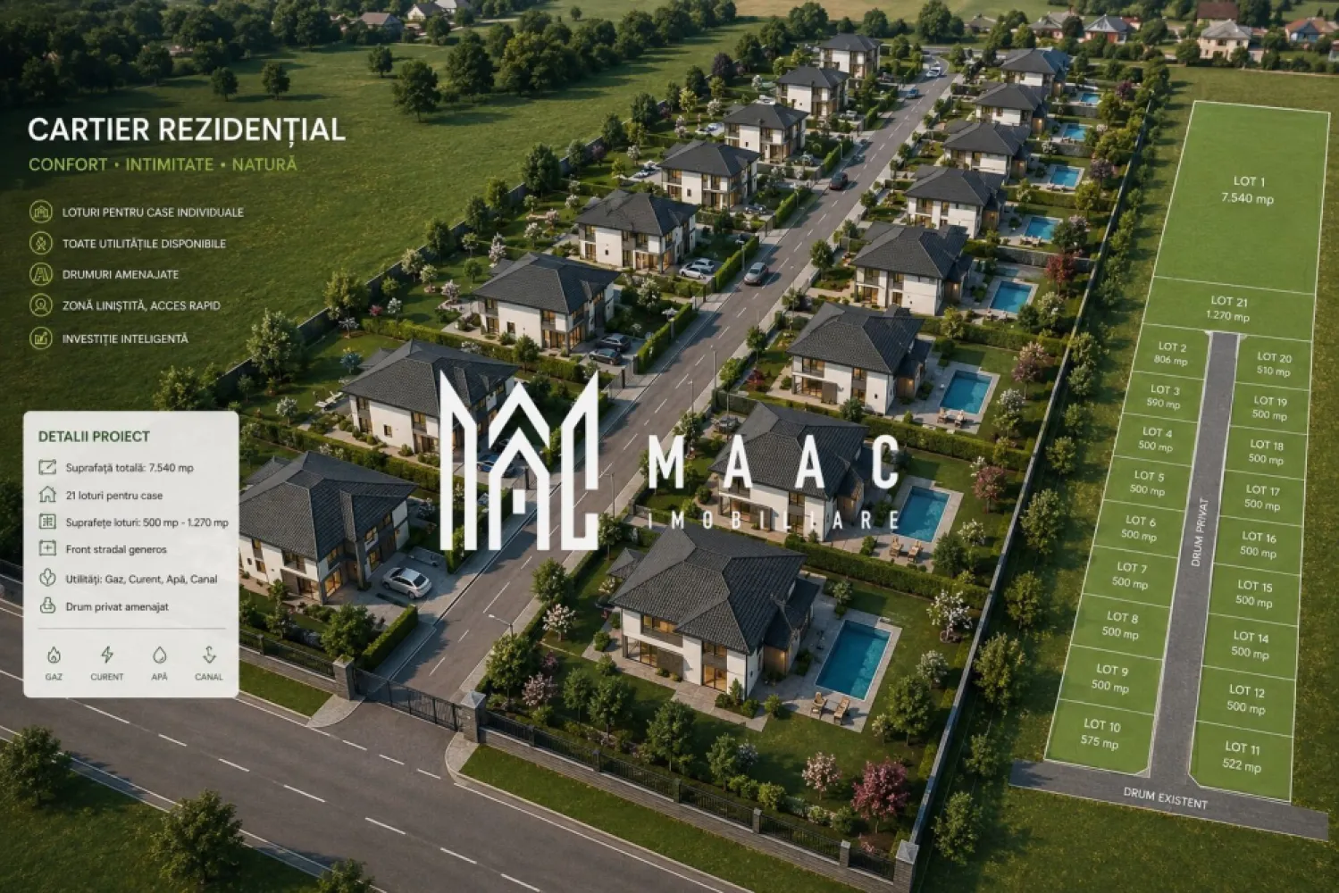 Teren extravilan 800 mp | Daia, Sibiu | Carte Funciară - Teren extravilan agricol de 800 mp în Daia, județul Sibiu, potrivit pentru cei care caută o parcelă cu acces facil și documentație disponibilă, aproape de Sibiu.

Detalii proprietate:
• Suprafață teren: 800 mp
• Tip teren: agricol, extravilan
• Parcelă disponibilă într-o parcelare nouă
• Curent electric disponibil la limita proprietății
• Acces facil către parcelă
• Documentație cadastrală și Carte Funciară disponibile
• Există posibilitatea de a alege din parcelele disponibile din planul de dezlipire

Localizarea în Daia, județul Sibiu, oferă acces facil către Sibiu, conform informațiilor existente în prezentarea proprietății. Proprietatea se află într-o zonă în care pot fi analizate mai multe parcele disponibile, în funcție de necesarul cumpărătorului.

Cod anunț CP3200476. Contactați echipa MAAC Imobiliare pentru detalii suplimentare și pentru programarea unei vizionări.