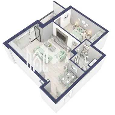 Apartament 2 camere | Etaj 1 | Balcon 9.5 mp | Turnisor