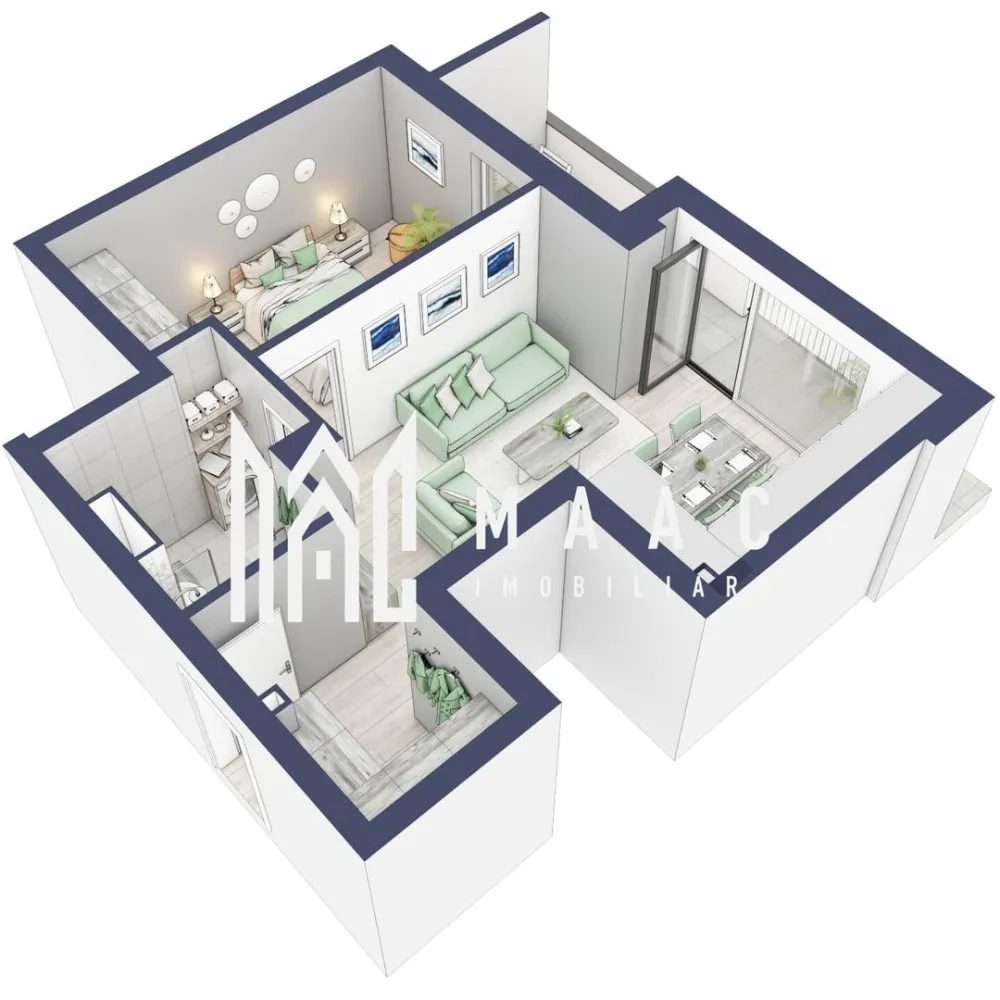 Apartament 2 camere | Terasa 9.5 mp | Turnisor - MAAC Imobiliare are plăcerea de a vă prezenta o oportunitate excepțională de a achiziționa un apartament modern, situat la parter, cu o suprafață totală de 56.6 m², amplasat în noul ansamblu rezidențial GreenHill, zona Turnișor. Acest ansamblu rezidențial, cu finalizare în 2024, oferă locuințe de înaltă calitate și facilități premium, proiectate pentru a satisface cele mai exigente cerințe.

Detalii Apartament:
Suprafața Totală: 56.6 m²

Compartimentare:
Bucatarie + Living - 23,2 m²
Dormitor - 13,8 m²
Baie - 5,4 m²
Hol - 4,7 m²
Suprafata balcon - 9,5 m²

Caracteristici și Dotări:

Preț cu TVA 9% și finisaje incluse: €97.991
Apartamentul se vinde în stadiul de "la cheie", echipat cu finisaje de înaltă calitate:
Pereți finisați cu vopsea albă
Faianță și gresie
Parchet
Uși interioare
Vas WC, lavoar cu chiuvetă și baterie
Bugetul de finisaje incluse este de €6.000 + TVA.

Preț cu TVA 19% inclus: €99.841
Apartamentul se vinde în stadiul de "la alb".

Facilități Premium:
Boxă la subsol: Spațiu suplimentar de depozitare pentru confortul dvs.
Rulouri electrice la dormitoare: Confort sporit și intimitate.
Încălzire în pardoseală: Eficiență termică și confort maxim.
Lift: Acces facil și rapid la etaje.
Terasa: Spațiu exterior generos pentru relaxare.
Baie cu cadă: Design modern și funcționalitate.
Descriere Ansamblu Rezidențial
GreenHill este un ansamblu rezidențial de lux, situat într-o zonă liniștită și accesibilă din Turnișor. Proiectul a fost conceput pentru a oferi locatarilor un stil de viață modern și confortabil, punând accent pe calitate, design și funcționalitate. Cu o gamă variată de facilități și dotări premium, GreenHill reprezintă alegerea ideală pentru cei care doresc să se bucure de un cămin primitor și elegant.

Apartamentele vor fi intabulate in Decembrie 2024 si se vor preda in primavara anului 2025.

Pentru Mai Multe Informații și Vizionări
Nu ratați ocazia de a deveni proprietarul acestui apartament deosebit! Pentru mai multe detalii și programări pentru vizionări, vă rugăm să contactați agenții noștri de la MAAC Imobiliare. Suntem aici pentru a vă oferi toate informațiile de care aveți nevoie și pentru a vă ghida în procesul de achiziție.

Pentru mai multe detalii, precizati telefonic ca ati vizionat anuntul cu ID: CP2062974.

MAAC Imobiliare - Partenerul Dumneavoastră de Încredere în Imobiliare.