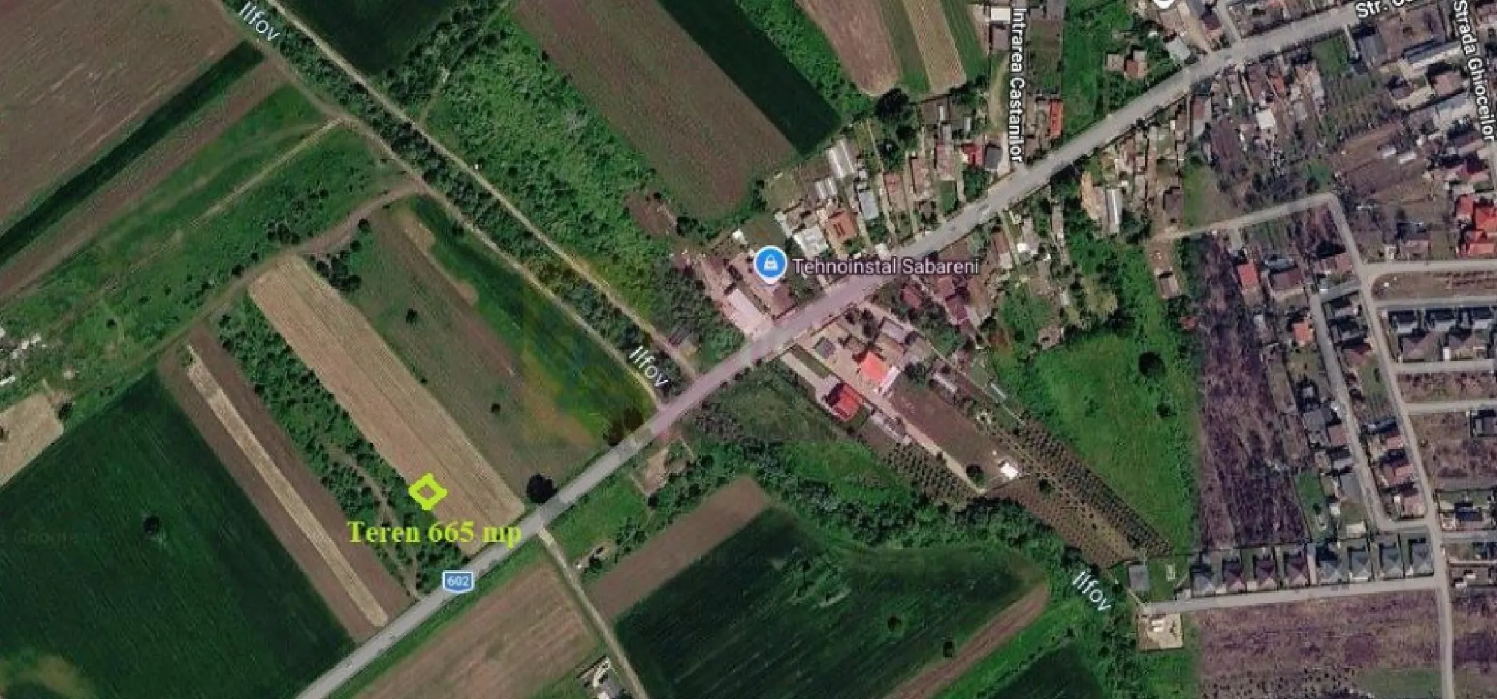 Săbăreni, teren intravilan 665 mp, aproape de DJ 602 - Terenul se află în comuna Săbăreni, la iesirea spre Joița, la 75 m distanță de DJ602, Str Castanilor. Este intravilan construibil, are suprafața de 665 mp, cu d = 24 m la drumul de acces. Are documentație cadastrală si este intabulat in Cartea Funciară. Preț lot + cota indiviză de drum 16.900 EUR, neg