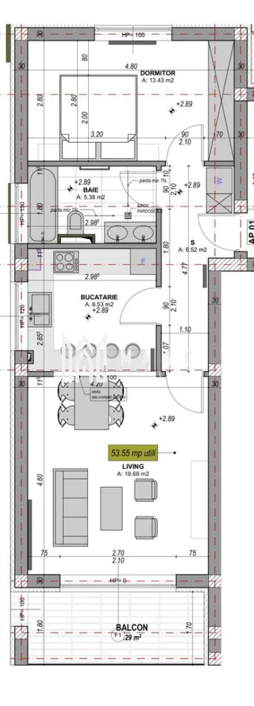 Apartament 2 camere de vânzare | 52,60 mp | Balcon generos | Parcare