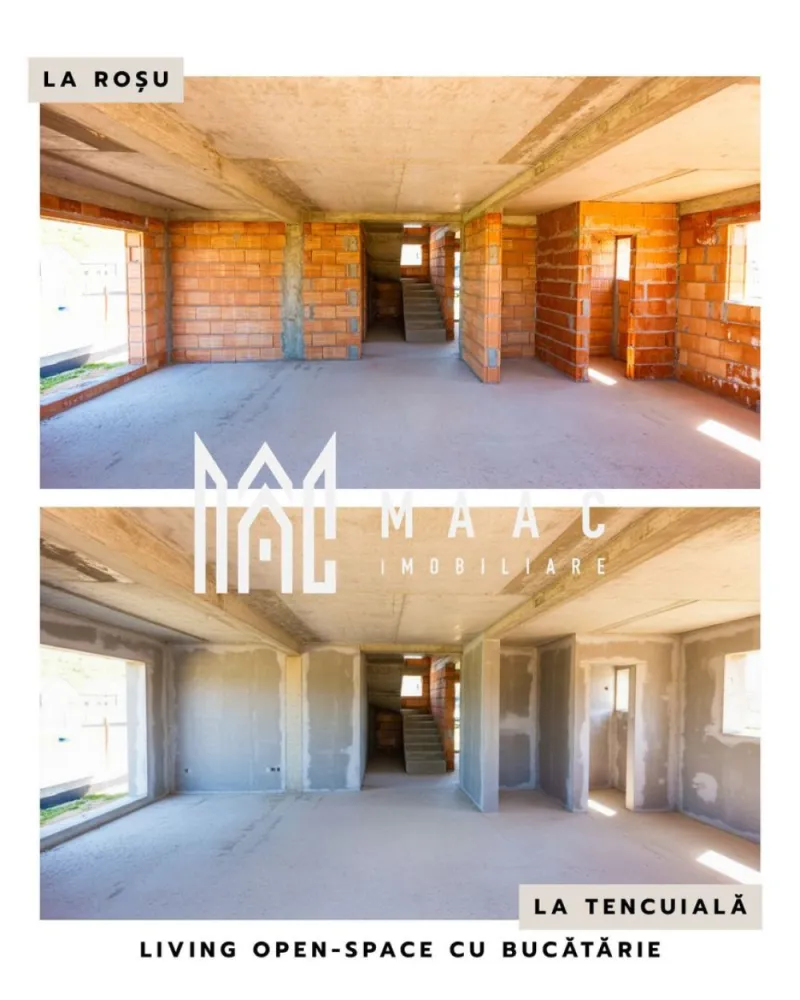 Casă individuală 4 camere | Tălmaciu | 400 Teren - Casă individuală cu 4 camere în Tălmaciu, amplasată într-o zonă liniștită, cu 140 mp utili, teren de 400 mp și priveliște către munți.

Detalii proprietate:
• Suprafață utilă: 140 mp
• Suprafață construită: 196 mp
• Teren: 400 mp
• Compartimentare pe parter și etaj, cu pod înalt și placă de beton
• Parter: living cu bucătărie open-space, birou, baie, cămară, cameră tehnică și terasă
• Etaj: 3 dormitoare și 2 băi, dintre care un dormitor matrimonial cu baie proprie
• 3 băi, 1 bucătărie și 2 locuri de parcare
• An construcție: 2025
• Structură din cărămidă, acoperiș din țiglă
• Exterior finalizat la cheie, interior semifinisat, la stadiul de tencuială, cu instalațiile pregătite
• Casa beneficiază de izolație exterioară cu polistiren EPS 100, curte integral pavată și tâmplărie Salamander cu geam tripan, pentru un confort termic și fonic sporit.

Proprietatea este poziționată în Tălmaciu, într-o zonă liniștită, cu acces facil către Sibiu atât pe autostradă, cât și pe DN. Priveliștea către munți completează cadrul, iar podul oferă posibilitatea de mansardare.

Contactați echipa MAAC Imobiliare pentru detalii suplimentare și programarea unei vizionări. Cod anunț CP3207403.