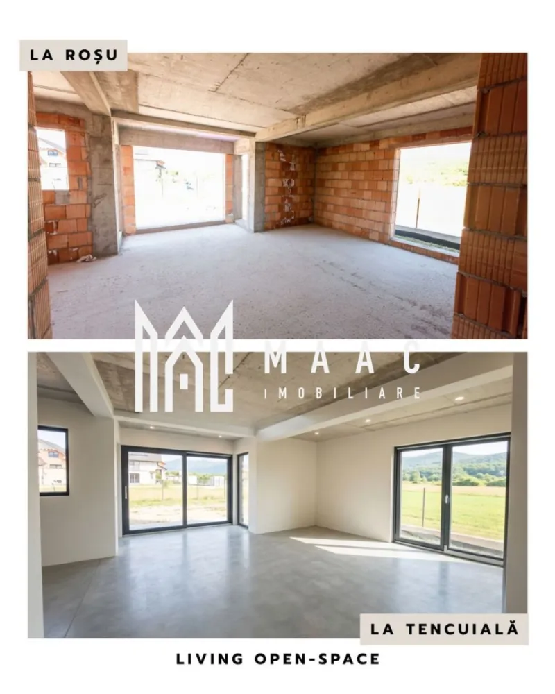 Casă individuală 4 camere | Tălmaciu | 400 Teren - Casă individuală cu 4 camere în Tălmaciu, amplasată într-o zonă liniștită, cu 140 mp utili, teren de 400 mp și priveliște către munți.

Detalii proprietate:
• Suprafață utilă: 140 mp
• Suprafață construită: 196 mp
• Teren: 400 mp
• Compartimentare pe parter și etaj, cu pod înalt și placă de beton
• Parter: living cu bucătărie open-space, birou, baie, cămară, cameră tehnică și terasă
• Etaj: 3 dormitoare și 2 băi, dintre care un dormitor matrimonial cu baie proprie
• 3 băi, 1 bucătărie și 2 locuri de parcare
• An construcție: 2025
• Structură din cărămidă, acoperiș din țiglă
• Exterior finalizat la cheie, interior semifinisat, la stadiul de tencuială, cu instalațiile pregătite
• Casa beneficiază de izolație exterioară cu polistiren EPS 100, curte integral pavată și tâmplărie Salamander cu geam tripan, pentru un confort termic și fonic sporit.

Proprietatea este poziționată în Tălmaciu, într-o zonă liniștită, cu acces facil către Sibiu atât pe autostradă, cât și pe DN. Priveliștea către munți completează cadrul, iar podul oferă posibilitatea de mansardare.

Contactați echipa MAAC Imobiliare pentru detalii suplimentare și programarea unei vizionări. Cod anunț CP3207403.