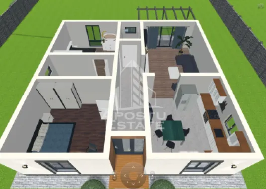 Casa individuala pe parter, 4 camere si 2 bai, 530 mp teren