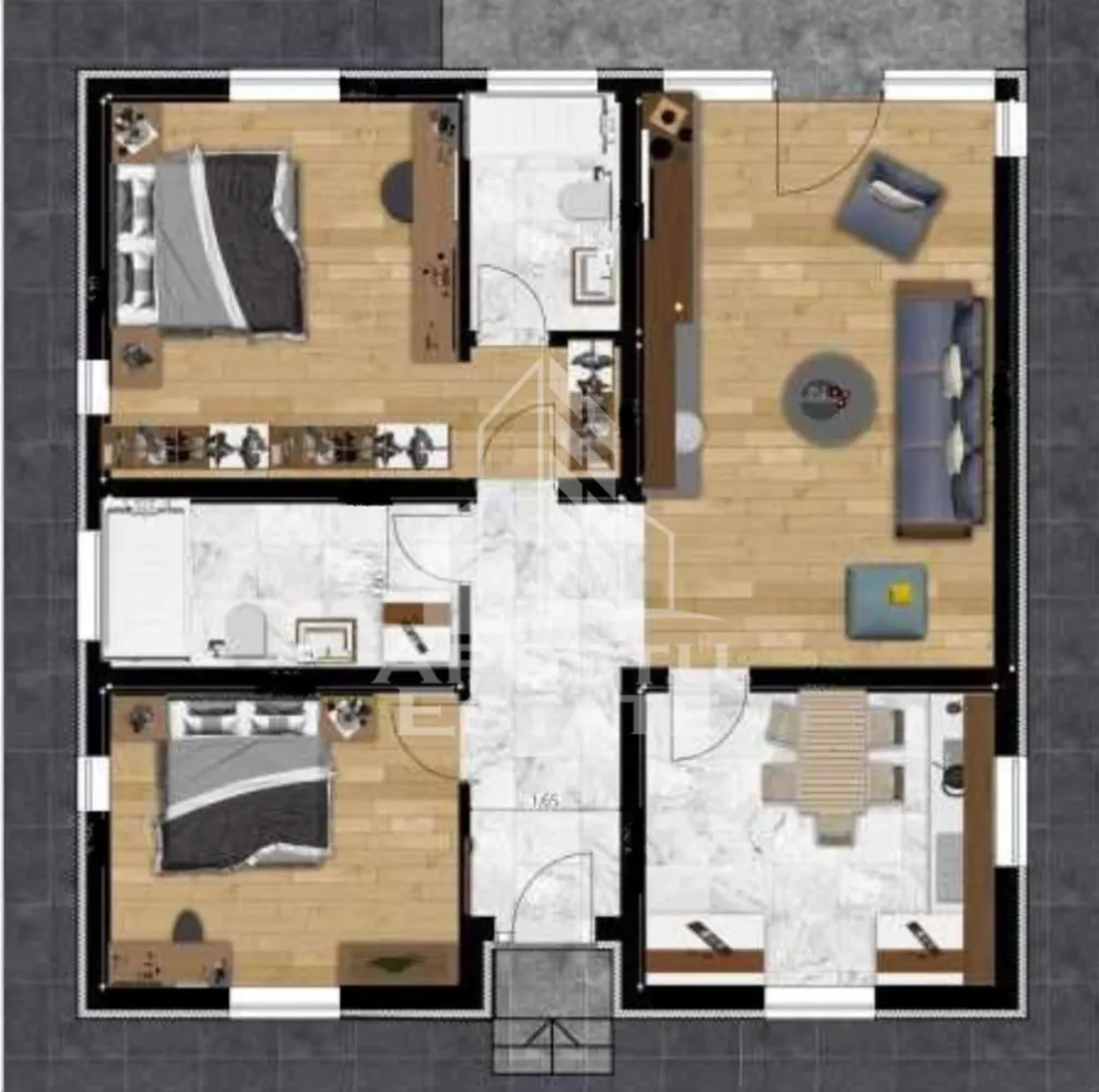 Casa individuala pe parter, 4 camere si 2 bai, 530 mp teren