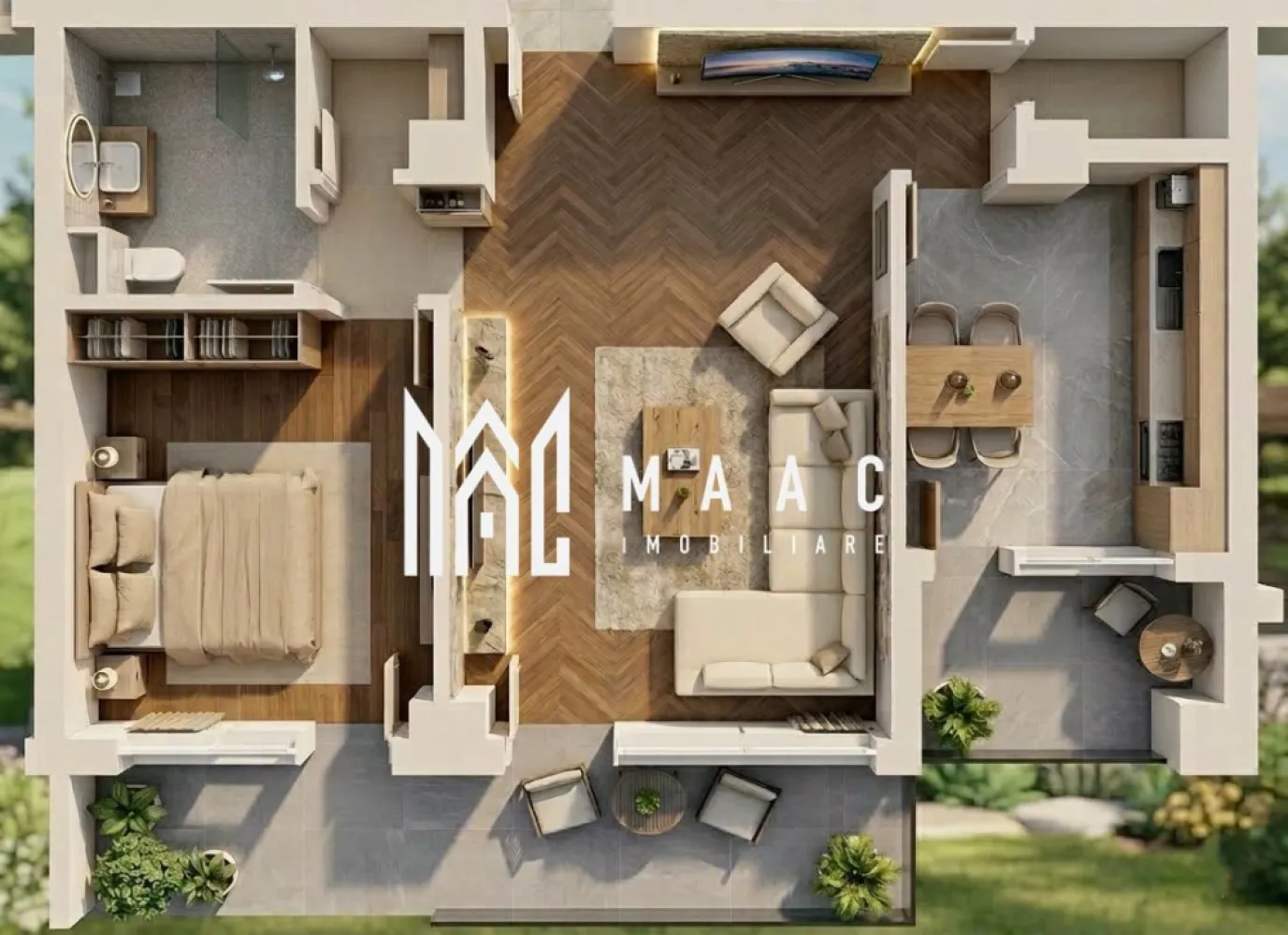 Apartament | 2 camere | 66,45 MPU | 2 Balcoane | Veterani - MAAC imobiliare va propune spre vanzare un apartament cu 2 camere modern, situat într-un ansamblu rezidențial nou, conceput pentru a oferi un standard ridicat de confort și funcționalitate.

Locuința face parte dintr-un imobil cu regim redus de înălțime (D+P+2E+Er ) , dotat cu lift și construit pe o structură solidă din beton hidroizolat, cu placă peste ultimul nivel.

Amplasarea ansamblului facilitează accesul rapid către Jumbo, beneficiind de drumuri care vor fi complet asfaltate de către dezvoltator.

Apartamentul are o suprafață utilă de 51.55 mp (fără balcoane) și este situat la parter, blocul fiind în acest moment în stadiu de construcție, cu termen de predare la cheie în luna septembrie.

Compartimentarea este de tip decomandat și foarte eficientă: o zonă de zi generoasă de 22.30 mp, o bucătărie separată cu loc de luat masa (9.50 mp), un dormitor spațios (12.40 mp), baie (4.95 mp), hol de acces, debara și o cămară. 

De asemenea, apartamentul dispune de două balcoane generoase (9.25 mp, respectiv 4.30 mp).

Finisajele pot fi alese în funcție de preferințele dumneavoastră, manopera fiind asigurată de dezvoltator.

Confortul termic este garantat prin centrală proprie și încălzire prin pardoseală, iar liniștea interioară este susținută de panourile fonice montate la fiecare nivel.

Ansamblul este gândit ca o comunitate completă, urmând să includă în viitor creșă, grădiniță, un parc pentru relaxare și spații comerciale la parterul imobilelor (10 blocuri în total).

Există posibilitatea achiziționării separate a unui loc de parcare în subteran și a unei boxe pentru depozitare.

Caracteristici principale:

Compartimentare: Cameră de zi, Bucătărie + Loc de masă, Dormitor, Baie, Hol acces, Debara, Cămară, 2 Balcoane (total 13.55 mp)

Facilități ansamblu: Izolație fonică, loc de joacă pentru copii, viitoare creșă/grădiniță, acces facil spre Jumbo

Infrastructură: Străzi asfaltate, iluminat stradal, mijloace de transport în comun

Condiții plată: Avans minim 15%

Pentru mai multe detalii tehnice sau programarea unei vizionări, contactați-ne și specificați ID: CP2969279