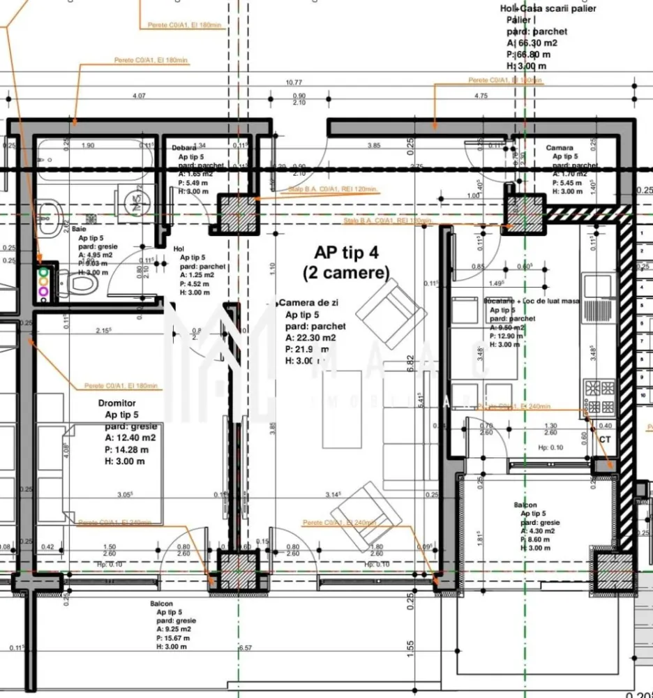 Apartament 2 camere | 66,45 MPU | 2 Balcoane | Veterani - MAAC Imobiliare vă propune spre vânzare un apartament cu 2 camere modern, situat într-un ansamblu rezidențial nou, conceput pentru a oferi un standard ridicat de confort, funcționalitate și eficiență, ideal atât pentru locuire proprie, cât și pentru investiție imobiliară pe termen lung. Proprietatea este amplasată într-o zonă în plină dezvoltare, cu acces facil către zona Jumbo și infrastructură în curs de modernizare, drumurile urmând a fi complet asfaltate de către dezvoltator.

Apartamentul este poziționat la parterul unui imobil cu regim redus de înălțime P+E+E+R, dotat cu lift, construit pe structură solidă din beton hidroizolat, cu placă peste ultimul nivel, oferind durabilitate, siguranță și un nivel ridicat de izolare. Imobilul se află în stadiu de construcție, cu termen de predare la cheie în luna septembrie, iar viitorii proprietari beneficiază de posibilitatea de personalizare a finisajelor, manopera fiind inclusă și asigurată de dezvoltator.

Suprafața utilă a locuinței este de 51.55 mp, la care se adaugă două balcoane cu suprafață totală de 13.55 mp, rezultând un spațiu generos, bine optimizat pentru un stil de viață modern. Compartimentarea este decomandată și eficient organizată, oferind confort și funcționalitate în utilizarea zilnică:
-cameră de zi spațioasă de 22.30 mp
-bucătărie separată cu loc de luat masa de 9.50 mp
-dormitor de 12.40 mp
-baie de 4.95 mp
-hol de acces
-debara
-cămară
-2 balcoane (9.25 mp și 4.30 mp)

Confortul termic este asigurat prin centrală proprie și încălzire în pardoseală, oferind eficiență energetică și distribuție uniformă a căldurii. În plus, liniștea și intimitatea sunt susținute de panourile fonice montate la fiecare nivel al clădirii, contribuind la un ambient interior plăcut.

Ansamblul rezidențial este gândit ca o comunitate modernă și completă, formată din 10 blocuri, ce va integra facilități multiple pentru un stil de viață echilibrat:
-loc de joacă pentru copii
-creșă și grădiniță în incinta ansamblului
-parc pentru relaxare
-spații comerciale la parter

Printre avantajele suplimentare se numără:
-izolație fonică eficientă
-acces rapid către puncte de interes
-posibilitate de achiziție loc de parcare subteran
-posibilitate de achiziție boxă pentru depozitare

Condițiile de plată sunt flexibile, cu un avans minim de 15%, facilitând accesul la achiziție într-un mod adaptat nevoilor cumpărătorilor.

Pentru mai multe detalii și programarea unei vizionări, vă rugăm să ne contactați telefonic și să menționați CP2970164.