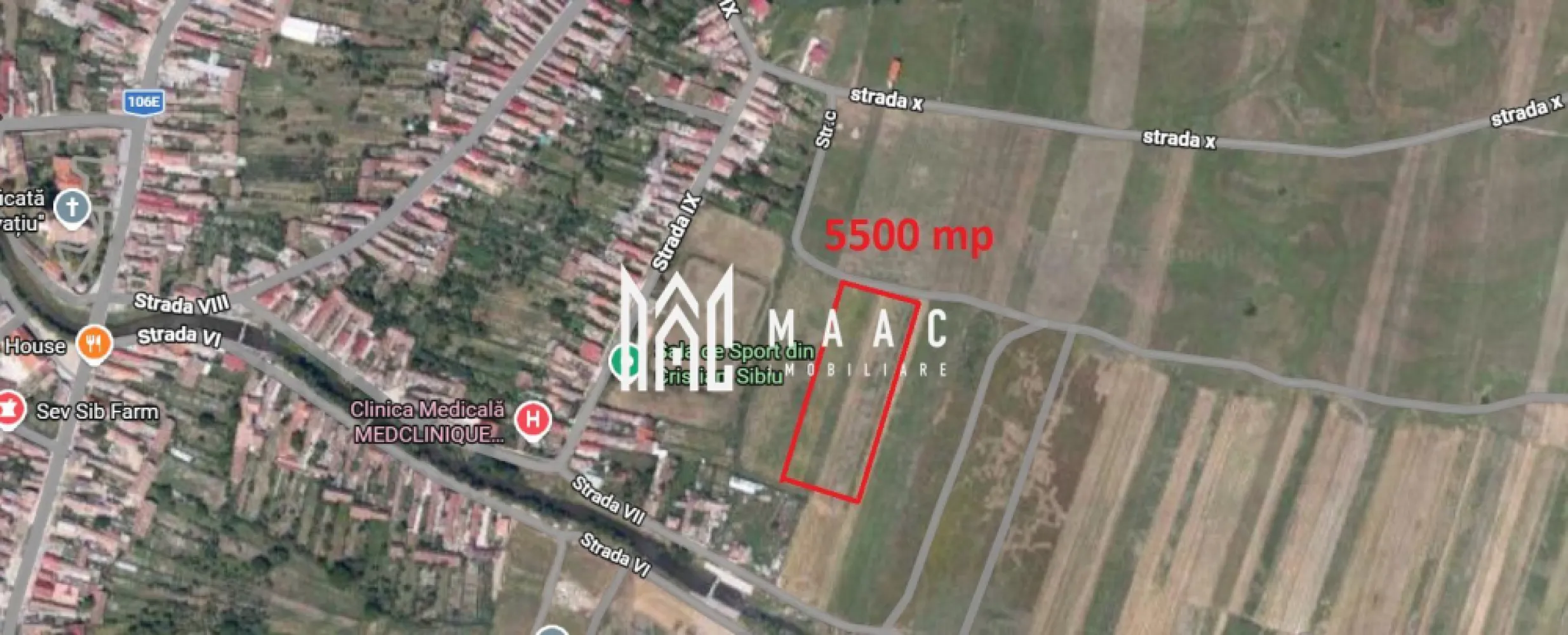 Teren intravilan 5500 mp Cristian investitie - MAAC Imobiliare va prezinta spre vanzare un teren intravilan cu o suprafata de 5500 mp, 31ml X 175m, pentru constructie case/vile cu regim de inaltime S+P+1+M , in localitatea Cristian, jud.Sibiu.

Pretabil pentru case individuale cat si duplexuri. Detine certificat de urbanism, Lp7 UTR 15Subzona C-in prezent in plina dezvoltare.

Acte de proprietate, Extrase CF, Ortofotoplanuri Certificat urbanism 

Pret de vanzare 45 euro/mp

Pentru mai multe detalii specificati ca ati vazut anuntul cu ID: CP2988891