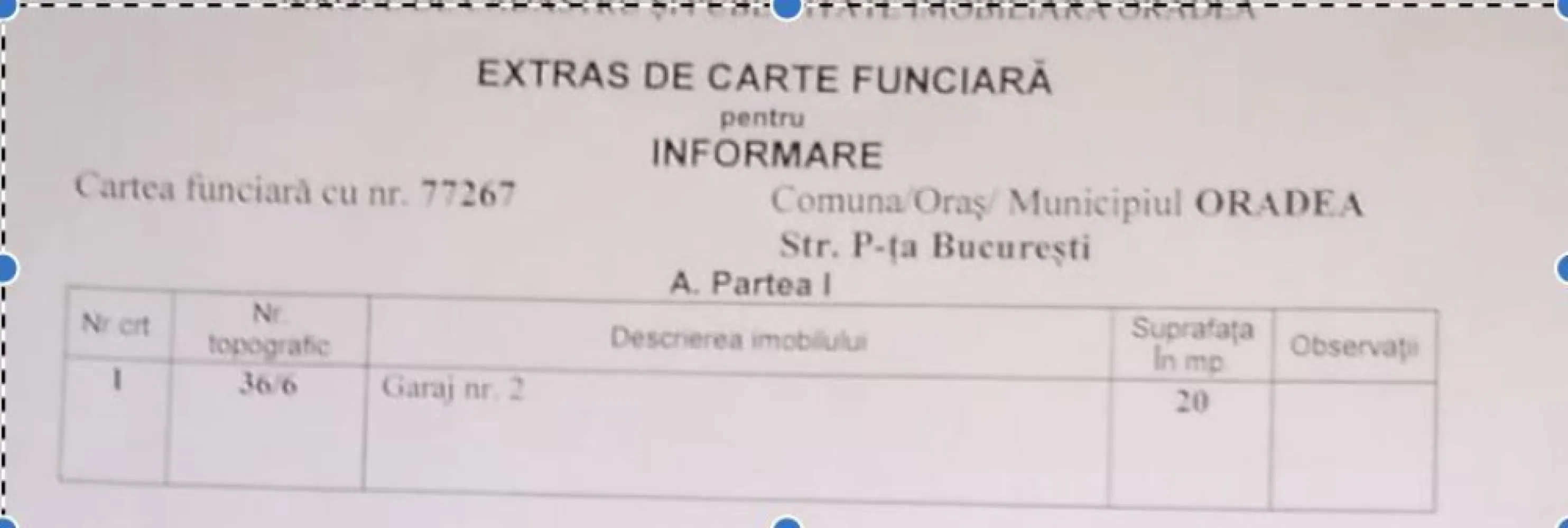 Garaj cu CF, 20 mp, Piata Bucuresti. 12 500 E (neg). Comision 0 - De vanzare: garaj din zidarie, suprafata utila 20 mp, CF propriu, Piata Bucuresti, Oradea. 12 500 Euro. Negociabil. Comision 0.

Dimensiuni aproximative 3,5m / 5,5m, inaltime la usa 1,9 m.