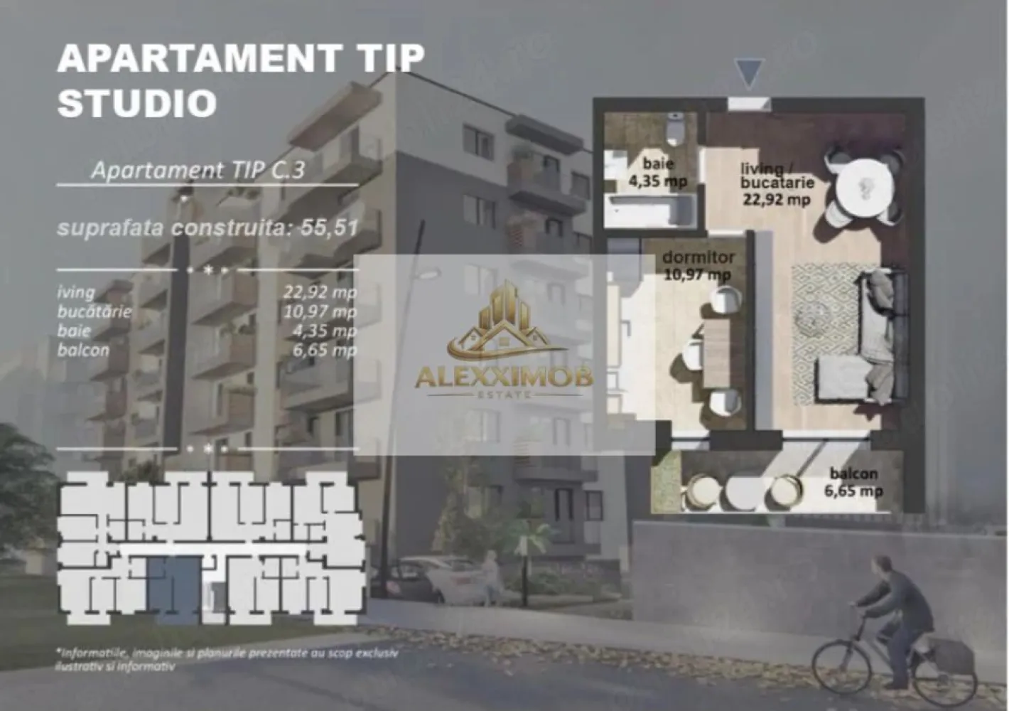 Studio de Vanzare - 47 mp - Berceni (Grand Arena) - Studio modern – Grand Arena | Finalizare Decembrie 2026 | 47 mp utili | Etaj 4/6

Descoperă un studio spațios și bine compartimentat, situat în zona Grand Arena, într-un imobil nou cu regim de înălțime P+6, având termen de finalizare în Decembrie 2026.

Locuința este amplasată la etajul 4 din 6 și dispune de o suprafață utilă de 47 mp, fiind ideală atât pentru locuit, cât și pentru investiție.

Compartimentarea este eficientă, oferind:

- living spatios
• bucătărie open-space
• baie modernă
• hol generos
• balcon

Se poate achizitiona separat un loc de parcare de la demisol la pret foarte accesibil. Liftul coboara pana in parcare.

Blocul este in constructie, finalizat 90%, se executa partea de finisaje, cu termen de finalizare decembrie 2026.

PRET 75500 (TVA INCLUS)

Ansamblul beneficiază de acces facil către centre comerciale, mijloace de transport, școli, supermarketuri și toate punctele de interes din zona Berceni – Grand Arena.

Finisaje moderne, compartimentare practică și poziționare excelentă!

Mentiune: Primele poze sunt cu titlu informativ.

Pentru mai multe detalii și programarea unei vizionări, nu ezita să mă contactezi.

Alexximob Estate - tel. 0751454742

Comision 0%