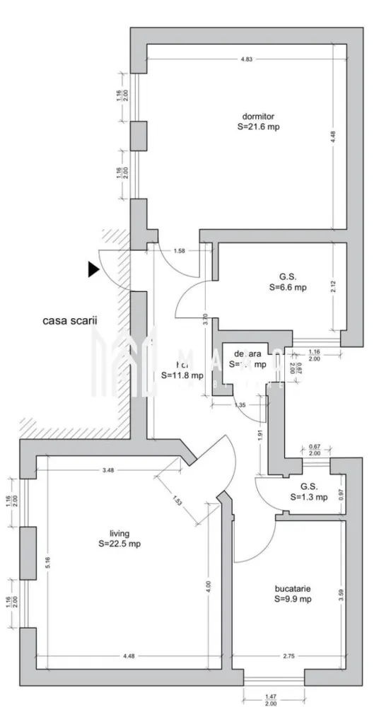 Apartament 2 camere DECOMANDAT 75 MPU Strada Rennes - MAAC Imobiliare vă propune spre vânzare un apartament cu 2 camere decomandate, situat în zona centrală, pe Strada Rennes, o locație apreciată pentru accesibilitate și proximitatea față de punctele de interes urbane. Proprietatea dispune de o suprafață utilă de 75 mp și se remarcă prin compartimentarea eficientă, oferind un confort sporit pentru locuire sau investiție pe termen lung.

Apartamentul este poziționat la etajul 2, un etaj intermediar ideal, și ocupă întreg nivelul, asigurând intimitate și liniște. Spațiile interioare sunt generoase, cu camere mari, luminoase și înalte, ce permit multiple posibilități de amenajare. Cele două băi sunt prevăzute fiecare cu geam pentru aerisire naturală, un avantaj rar întâlnit. De asemenea, proprietatea beneficiază de un view superb și include o pivniță spațioasă de 12 mp, ideală pentru depozitare.

Apartamentul necesită renovare, oferind astfel oportunitatea perfectă de personalizare completă în funcție de preferințele viitorului proprietar.
-total decomandat
-etaj intermediar 2
-2 băi fiecare cu geam
-singur pe nivel
-view superb
-pivniță 12 mp
-camere mari, luminoase și înalte
-necesită renovare și se poate amenaja după propriul gust

Pentru mai multe detalii vă rugăm să menționați CP3007442 la telefon.