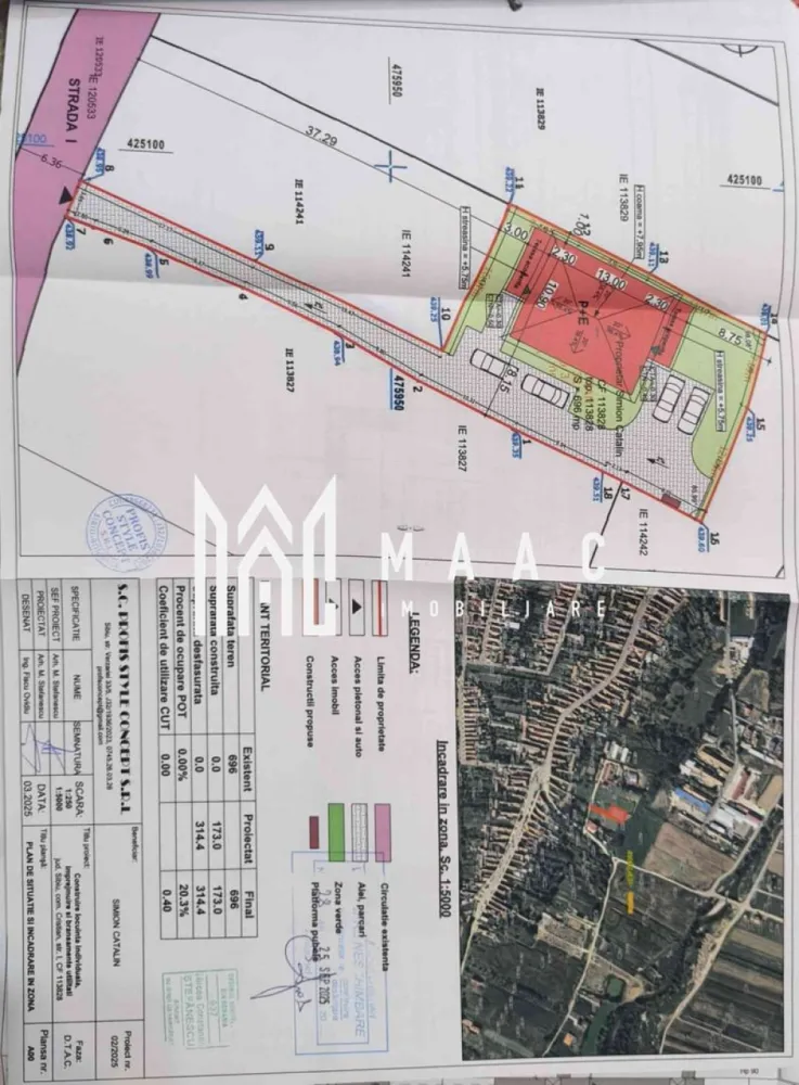Teren 696 mp în Cristian | utilități pe teren | deschidere la 2 străzi - MAAC Imobiliare vă propune spre vânzare un teren în suprafață de 696 mp, situat în localitatea Cristian, într-o zonă exclusivă de case, apreciată pentru liniște și aer curat.

Terenul beneficiază de o poziționare excelentă, având deschidere la două străzi paralele, aspect ce oferă multiple posibilități de acces și compartimentare, fiind ideal atât pentru construcție rezidențială, cât și pentru investiție.

Un avantaj major îl reprezintă faptul că toate utilitățile (apă, gaz, curent, canalizare) se află deja pe teren, ceea ce reduce considerabil costurile și timpul necesar demarării construcției.

Proprietatea dispune în prezent de autorizație de construire pentru o casă cu 2 apartamente, fiind perfectă pentru două familii sau pentru locuire + investiție (închiriere). Totodată, există posibilitatea obținerii unei noi autorizații, în funcție de preferințele viitorului proprietar.

Zona este una foarte liniștită, cu trafic redus, ideală pentru familii care își doresc confort, intimitate și siguranță.

Pentru mai multe detalii specificati ca ati vazut anuntul cu ID: CP3008309