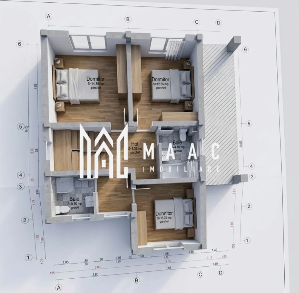 Casă Individuală | 5 camere | 132 MPU | Alb/Roșu | Șura Mică - MAAC Imobiliare vă propune spre vânzare o casă individuală superbă, situată într-o zonă rezidențială liniștită de case din Șura Mică, perfectă pentru o familie care își dorește confort și spațiu. 

Construcția abia începe, oferindu-vă oportunitatea de a securiza proprietatea încă din această fază și de a urmări întregul proces, termenul de predare fiind stabilit pentru sfârșitul anului 2026.

Pe un teren de 372 mp, casa v- a avea 132 MPU și are un proiect modern și bine compartimentat!

La parter vă întâmpină un hol generos, care face trecerea fluidă către celelalte încăperi. 
Aici se află: 
o baie
un birou luminos ,perfect pentru lucru de acasă sau transformabil într-un dormitor suplimentar, 
o bucătărie ,cu posibilitatea de a fi închisă sau deschisă către living.

Zona de zi este completată de:
un living spațios 
cu zonă de dining
și ieșire în curtea generoasă
plus un spațiu tehnic sau o cămară 

La etaj este organizată:
zona de odihnă, care dispune de 3 dormitoare,
acest nivel este deservit de două băi 
un hol care conectează toate încăperile.

La exterior, casa se predă la cheie, fiind izolată termic și dotată cu acoperiș din țiglă ceramică. 

Curtea v-a fi liberă, oferind spațiu suficient pentru amenajarea unei grădini, a unui loc de joacă sau a unei zone de relaxare. 

Locuința se predă fără gard și pavaj.

Interiorul se predă la stadiul de ALB, oferindu-vă posibilitatea de a vă personaliza locuința conform propriilor gusturi. 
Vor fi turnate șapele, pereții vor fi pregătiți pentru finisaje, iar instalațiile electrice, termice și sanitare vor fi realizate.
Casa v-a beneficia de geamuri termopan eficiente energetic, asigurând un confort termic optim, iar podul v-a fi complet izolat.

Printre avantajele majore se numără poziționarea centrală în Șura Mică, proiectul modern și excelent compartimentat, predarea la cheie la exterior și la ALB la interior, precum și oportunitatea de a personaliza detaliile finale.

Casa se poate preda și la stadiul de ROȘU interior-exterior, cu geamuri montate și instalație electrică.

Pentru vizionări sau mai multe detalii ,schițe ,nu ezitați să ne contactați, specificând telefonic codul de identificare al proprietății ID: CP3005298.