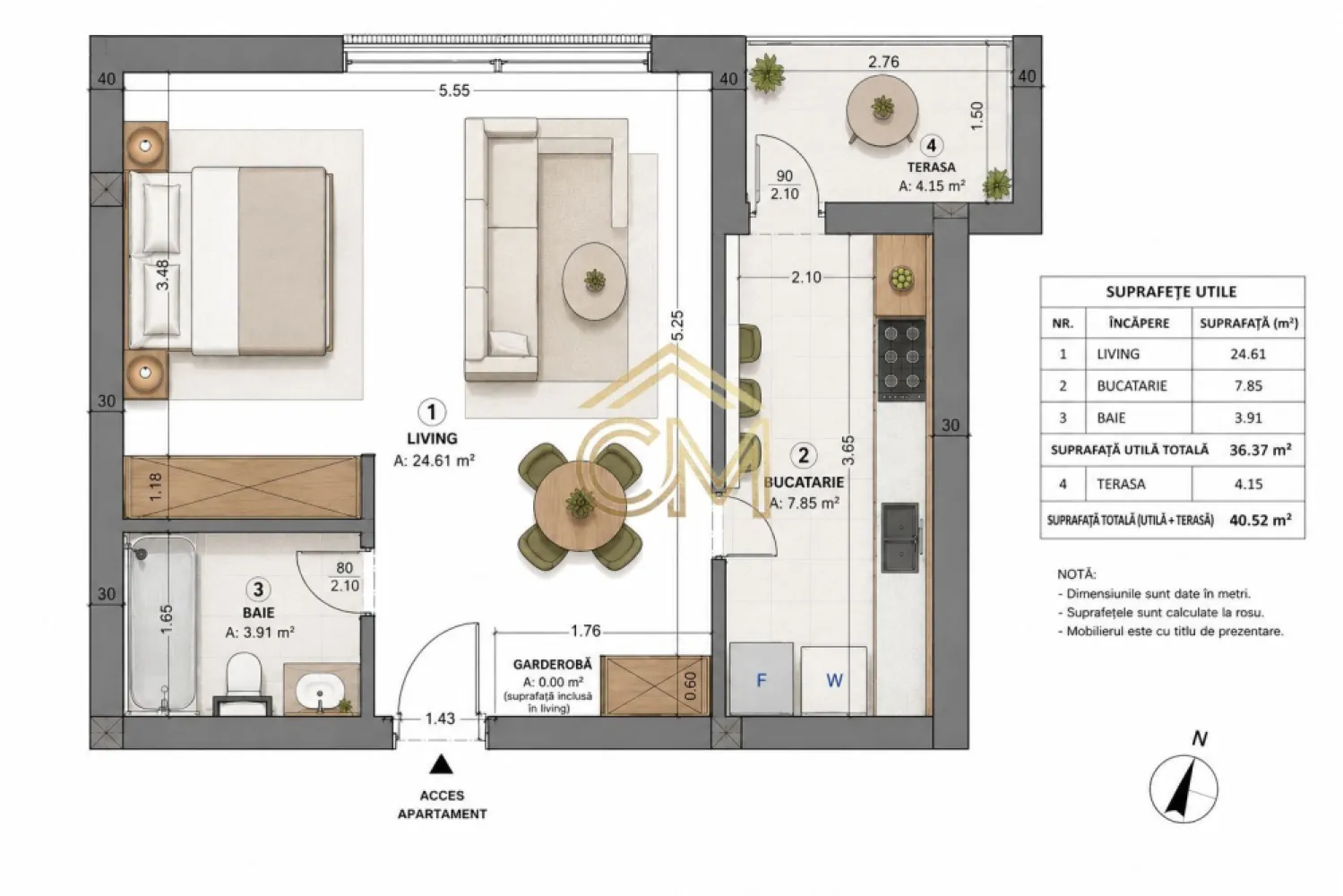 Garsoniera La Cheie-Parter-Terasa-Parcare-37MPU - Garsonieră Nouă cu Finisaje Premium și Panoramă spre Munți – DaVinci Homes (Zona de Vest) 
Comision 0%
Vă oferim spre vânzare o garsonieră modernă, predată complet finisată la cheie, ideală pentru cei care apreciază timpul liber și vor să evite șantierul și stresul amenajărilor interioare.

Datorită compartimentării excelente cu bucătărie separată și a cererii mari de închiriere din zonă, proprietatea reprezintă și o investiție extrem de profitabilă din prima zi.

 Configurație și Compartimentare Inteligentă
Tip proprietate: Garsonieră nouă (Clasă energetică A)

Suprafață utilă: 37 mp, optimizată la maximum pentru funcționalitate.

Bucătărie: Separată, ideală pentru a păstra zona de zi aerisită.

Balcon: Cu orientare sud-vestica (insolat natural), finisat premium cu granit și balustradă modernă din sticlă securizată.

Bonus inclus: Loc de parcare privat.

 Dotări Premium Incluse în Standard
Locuința este gândită pentru eficiență energetică maximă și costuri minime de întreținere:

Confort termic: Încălzire în pardoseală, centrală în condensare și izolație cu vată bazaltică.

Climatizare: Sistem de aer condiționat gata instalat.

Izolație: Tâmplărie PVC cu 5 camere și 3 foi de sticlă pentru liniște deplină.

Arhitectură de top: Fațadă spectaculoasă din piatră naturală și lemn de larice siberian, cu spații comune și casă a scării placate cu granit.

 Trăiește în DaVinci Homes: Natură și Acces Rapid
Uită de aglomerație și trafic blocat! Unul dintre marile atuuri ale locației este accesul rapid și fluid către oraș, prin mai multe direcții pavate integral.

45% din complex este dedicat spațiilor verzi și parcurilor cu arbori ornamentali maturi, întreținute prin sisteme automatizate de irigații.

Locuri de joacă sigure pentru copii și o priveliște panoramică superbă către munți pe care o poți savura în fiecare zi de pe balconul tău.

 Condiții Financiare
 Achiziție Directă – Comision 0% la Cumpărător!

Proprietatea se poate achiziționa atât din surse proprii, cât și prin orice tip de credit bancar.

Preț variantă finisată „La Cheie”: 81.300 Euro

📞 Programări și Vizionări:
Această garsonieră își așteaptă proprietarul. Pentru detalii suplimentare și vizionări în cadrul ansamblului, ne puteți contacta la numărul de telefon: 0732.258.587.
