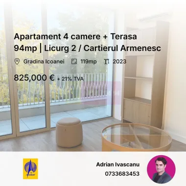 Apartament 4 camere + Terasa 94mp | Licurg 2 / Cartierul Armenesc