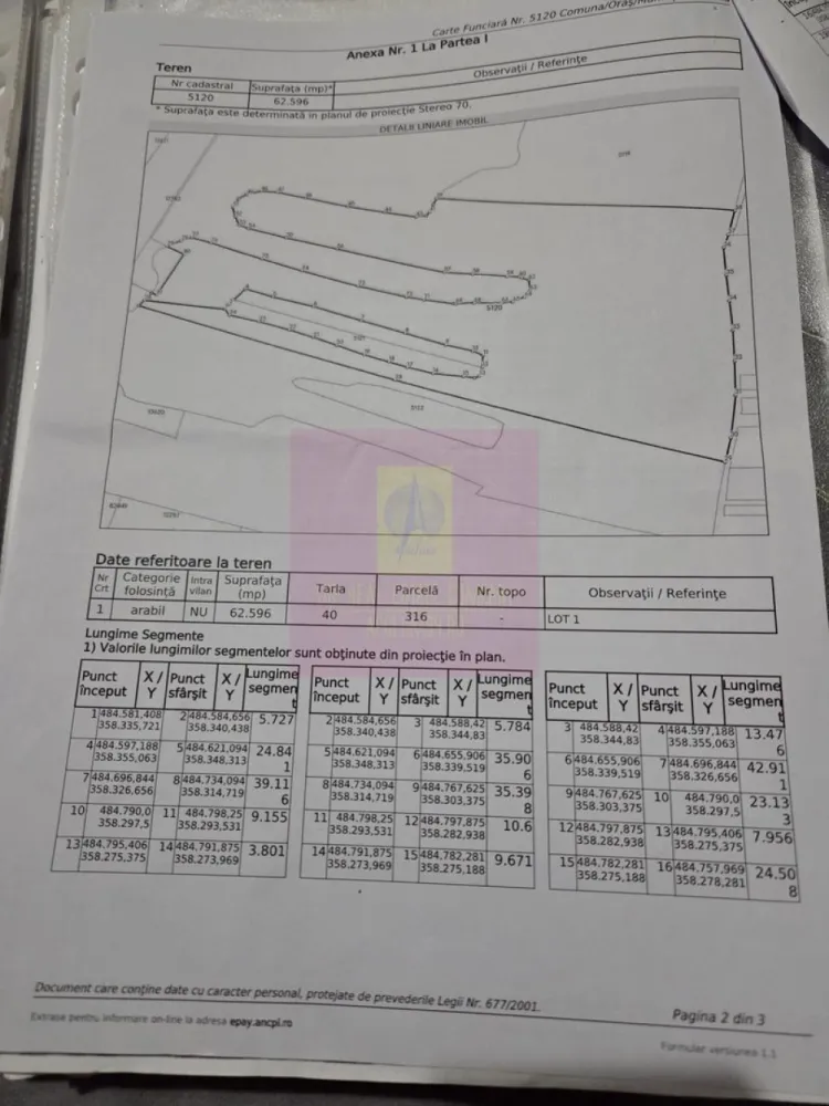 9,4 ha teren lângă DEx12 Pitești | 2,85 €/mp | loturi sau pachet - Teren agricol situat în Albota, in apropiere de Drumul Expres Craiova–Pitești (DEx12).
Proprietatea este formată din două terenuri extravilane cu cărți funciare separate. Se pot cumpăra individual sau împreună.
Suprafață totală disponibilă
94.227 mp (aprox. 9,4 ha)

Structura proprietății :

Teren 1
62.596 mp
Preț: 2,95 €/mp
Preț total: 184.650 €

Teren 2
31.631 mp
Preț: 3,10 €/mp
Preț total: 98.056 €

Achiziție pachet integral
94.227 mp
Preț: 2,85 €/mp
Preț total: 268.500 €

Date tehnice :

- teren extravilan
- categorie folosință: arabil
- acces din drum de exploatare
- cărți funciare individuale
- fără sarcini în cartea funciară

Localizare :

Proprietatea se află în zona agricolă a comunei Albota, cu acces rapid către Pitești și în imediata apropiere a Drumul Expres Craiova–Pitești (DEx12).
Ruta fizică de la DEx12 la terenuri e următoarea:DEx12 → Nod rutier Albota/Podu Broșteni → DN65 sau DN65A (drumuri naționale, acces garantat) → drum comunal sau DJ 703A prin zona Cerbu → drum de exploatare (De) pe latura estică → terenuri CF 5120 + CF 13199
Terenul beneficiază de acces garantat printr-un drum de exploatare agricolă aflat în proprietatea statului, marcat ca atare în planul cadastral. Racordarea la Drumul Expres Craiova–Pitești (DEx12), în imediata vecinătate, este posibilă prin procedura legală CNAIR, la inițiativa cumpărătorului, în funcție de destinația aleasă.

Loturile de teren se pot vinde individual sau împreună.
Documentația cadastrală completă este disponibilă pentru verificare.