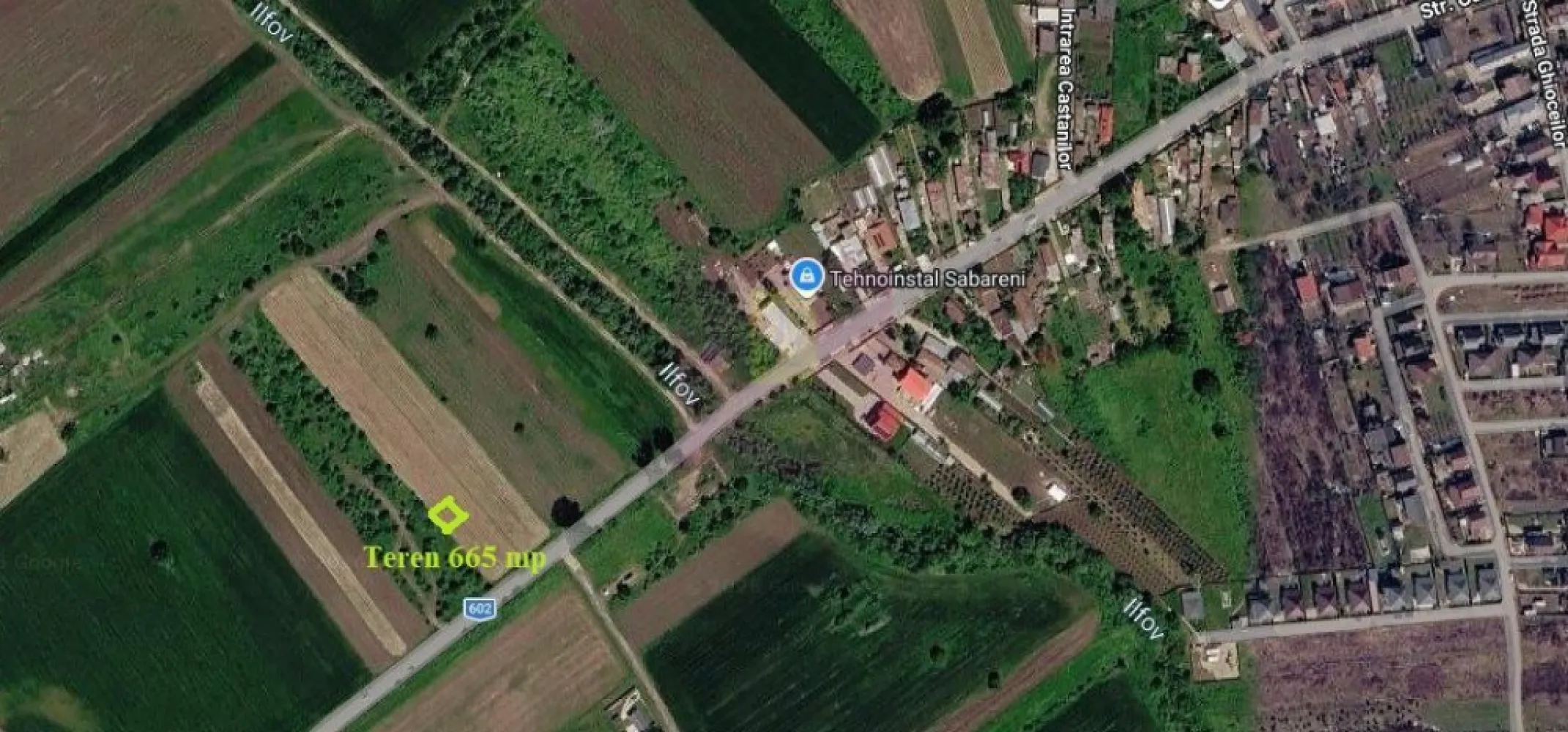 Săbăreni, teren intravilan 665 mp, aproape de DJ 602 - Terenul se află în comuna Săbăreni, la iesirea spre Joița, la 75 m distanță de DJ602, Str Castanilor. Este intravilan construibil, are suprafața de 665 mp, cu d = 24 m la drumul de acces. Are documentație cadastrală si este intabulat in Cartea Funciară. Preț lot + cota indiviză de drum 16.900 EUR, neg