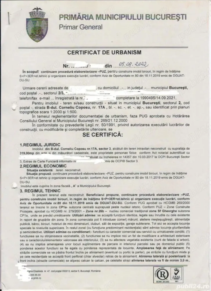 Teren constructii ultracentral de vanzare - Anunț de vânzare teren: Ultracentral, Corneliu Coposu 17 A

Oportunitate rară în inima orașului! Oferim spre vânzare un teren liber pentru construit, de 320 mp situat într-o locație ultracentrală, pe strada Corneliu Coposu nr. 17 A. Această proprietate unică oferă un potențial vast pentru dezvoltare și investiții într-unul dintre cele mai căutate cartiere din oraș.

Detalii despre proprietate:

Suprafață: 320 metri pătrați
Deschidere: 30,45m
Localizare: Ultracentral, strada Corneliu Coposu nr. 17 A
Acces facil la toate facilitățile și serviciile din oraș
Potențial de construcție pentru rezidențial, comercial sau mixt
Caracteristici suplimentare:

La 300m de Magazinul Unirii, la 70m de P-ta Sfanta Vineri. 
Acces la utilități (apă, gaz, electricitate, canalizare)
Potențial de dezvoltare pentru rezidențial, birouri sau spații comerciale
Investiție strategică într-o zonă cu creștere continuă a valorii imobiliare
Preț și modalități de contact:
Pentru informații suplimentare despre acest teren de vânzare sau pentru a programa o vizionare, vă rugăm să ne contactați !

Această oportunitate este ideală pentru cei care caută să investească într-o proprietate cu potențial mare de dezvoltare într-o locație centrală și căutată. Nu ratați șansa de a achiziționa acest teren unic!