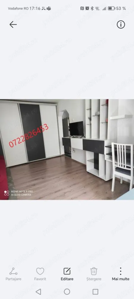 Inchiriere apartament 2 camere Teiul Doamnei - Particular, ofer spre inchiriere apartament 2 camere, decomandat, etaj 2 10, 42mp., foarte aproape de Facultatea de Constructii, 3 min de statia de autobuz 182.
Apartamentul este full mobilat si utilat (masina spalat, frigider, aragaz, aer conditionat).
Blocul este reabilitat, are repartitoare.
Disponibil imediat.
Tel: